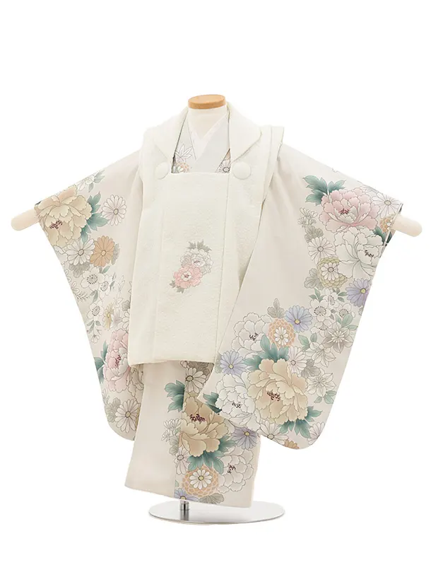七五三レンタル(3歳女児被布)4780 クリーム×薄ベージュ牡丹