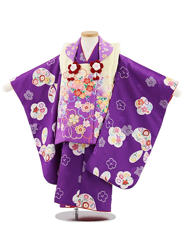 七五三レンタル(3歳女児被布)4786 薄黄色桜×紫梅花