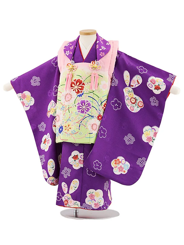 七五三レンタル(3歳女児被布)4788 ピンク×紫梅花