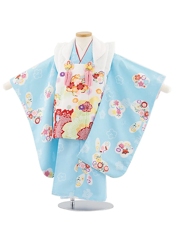 七五三レンタル(3歳女児被布)4789 白地桜×水色梅花