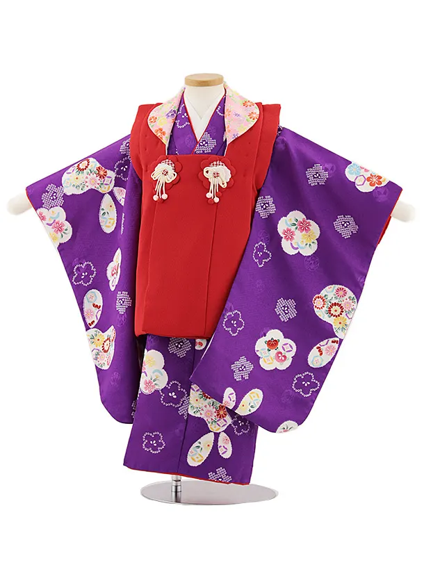 七五三レンタル(3歳女児被布)4790 赤×紫梅花