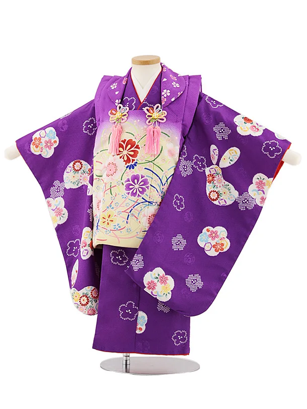 七五三レンタル(3歳女児被布)4791 紫桜×紫梅花
