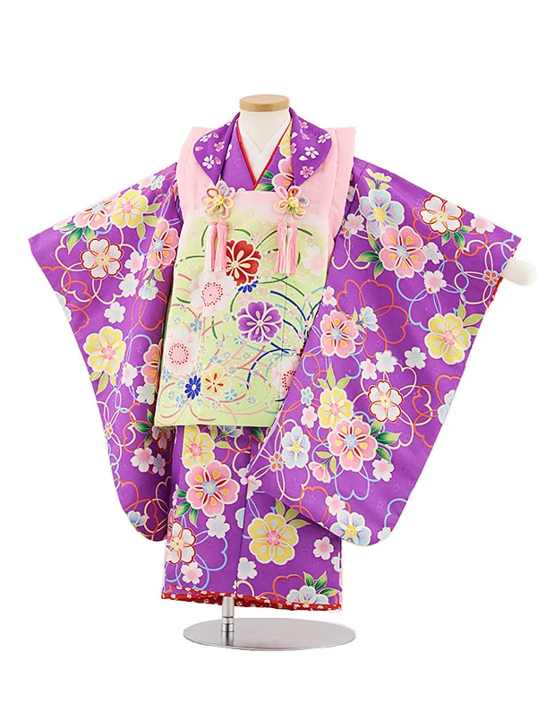 七五三レンタル(3歳女児被布)4796 ピンク×パープル桜