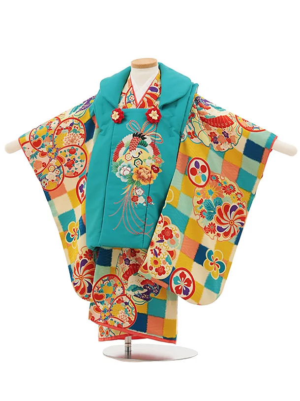 七五三レンタル(3歳女児被布)4809 LOWRYS FARM ターコイズ 薬玉