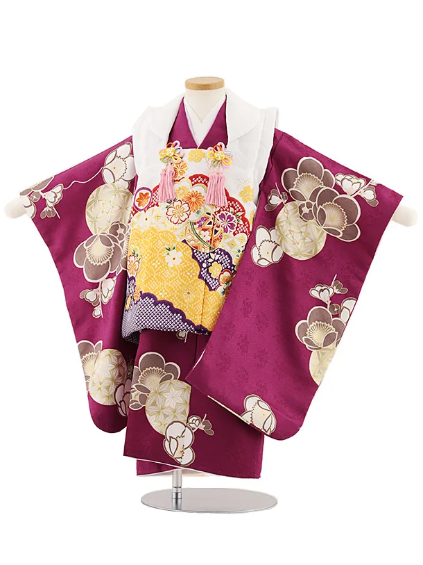 七五三レンタル(3歳女児被布)4824 白 雲取り菊×パープル梅鞠