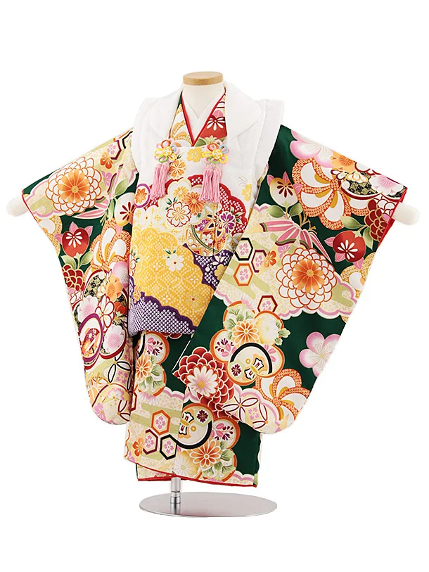 七五三レンタル(3歳女児被布)4828 白雲取り鞠×緑梅菊