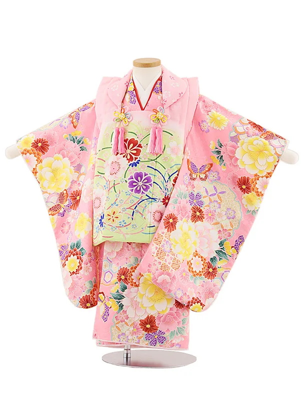 七五三レンタル(3歳女児被布)4829 ピンク×ピンク地花蝶