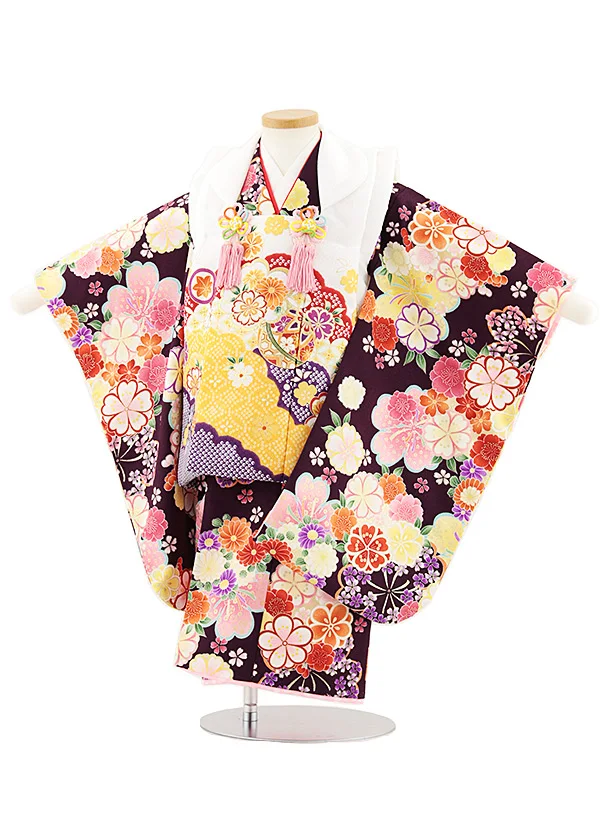 七五三レンタル(3歳女児被布)4854 白雲取り鞠×紫桜菊