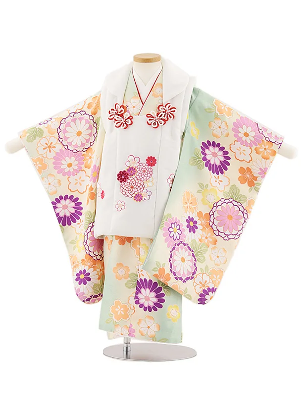 ○３歳用被布（七五三）正絹 アンティーク桜 白 七五三 3歳 三歳 正絹 被布コート 単品 女の子 白 ホワイト 紫