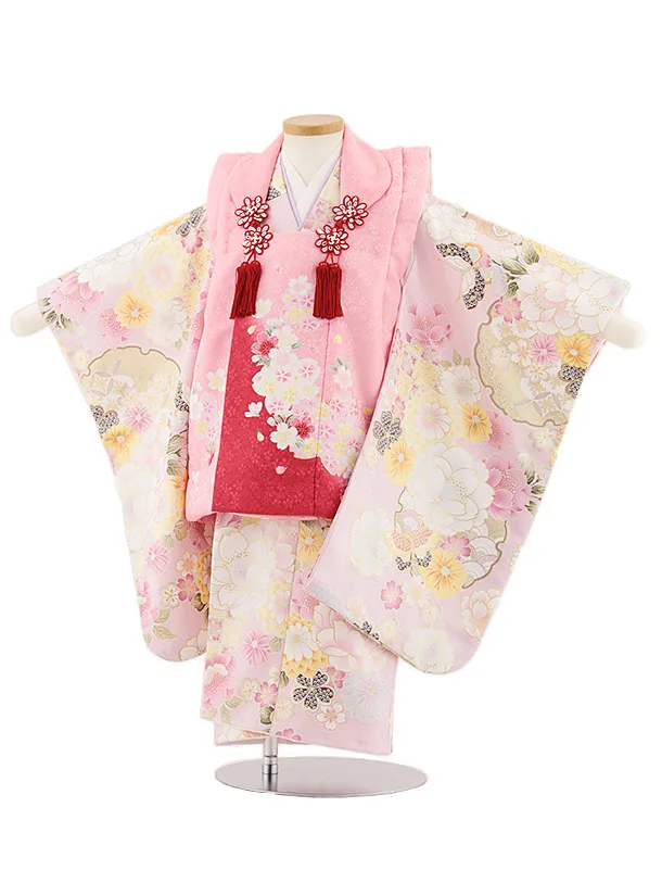 七五三レンタル(3歳女児被布)4872 ピンク桜×ピンク雪輪に花蝶