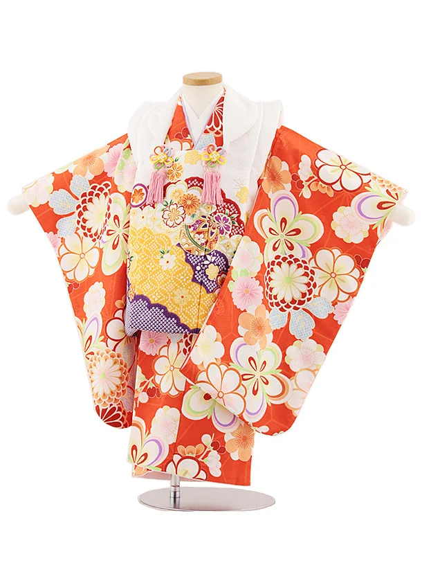 ★只今全て４〜7日発送！！返品×返金×★七五三　七歳女児　振り袖（１） 七五三レンタル(3歳女の子被布)4090赤x白地薬玉 | 商品詳細