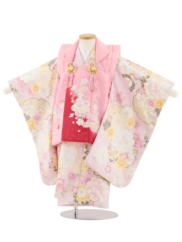七五三レンタル(3歳女児被布)4887 ピンク桜×ピンク雪輪に花蝶