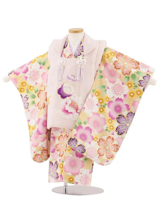 七五三レンタル(3歳女児被布)4888 ピンク×ベージュ地桜