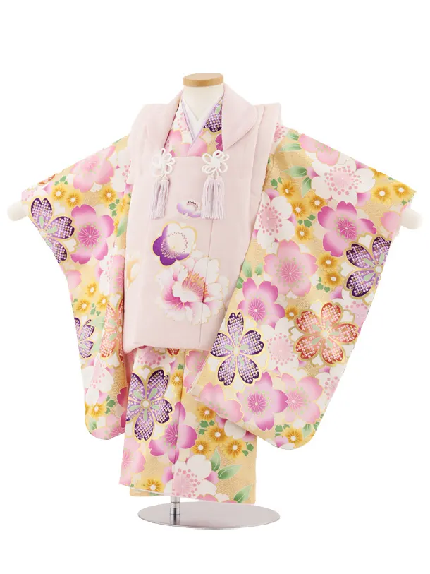 七五三レンタル(3歳女児被布)4895 ピンク×ベージュ地桜