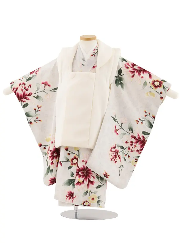 七五三レンタル(3歳女児被布)4899 アイボリー×グレー地 ダリア