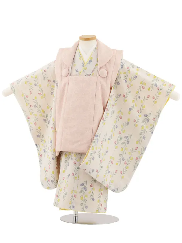 七五三レンタル(3歳女児被布)4902 ピンク変わり柄×ベージュ小花