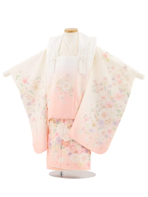 七五三レンタル(3歳女児被布)4908 白地×クリームピンク八重桜