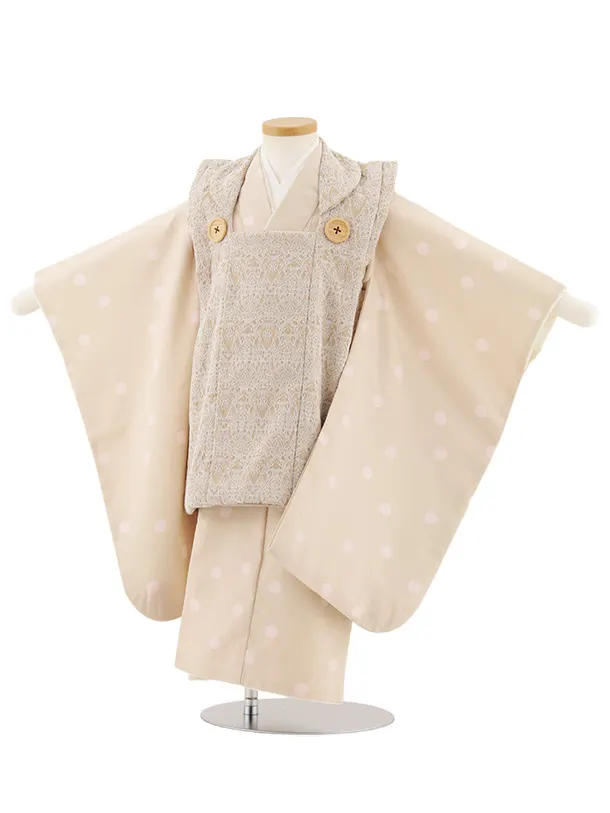 七五三レンタル(3歳女児被布)4915 ベージュ×ベージュピンクドット