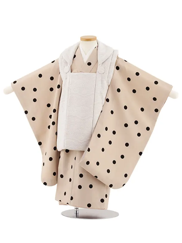 七五三レンタル(3歳女児被布)4916 ベージュ×ベージュ黒ドット