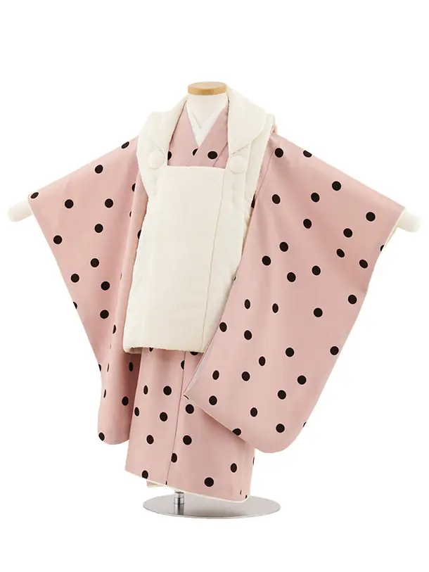 七五三レンタル(3歳女児被布)4917 アイボリー×ピンク黒ドット