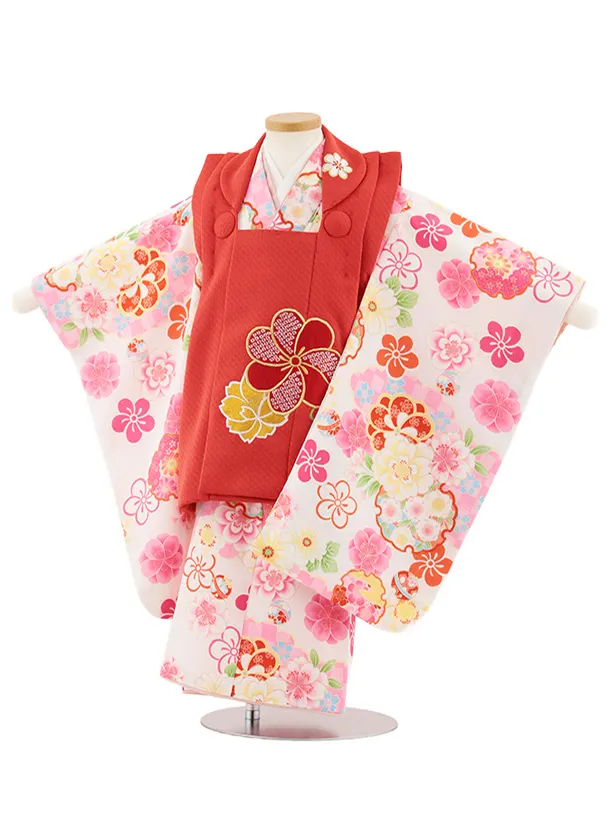 七五三レンタル(3歳女児被布)4921 赤×白地 雪輪にねじり梅