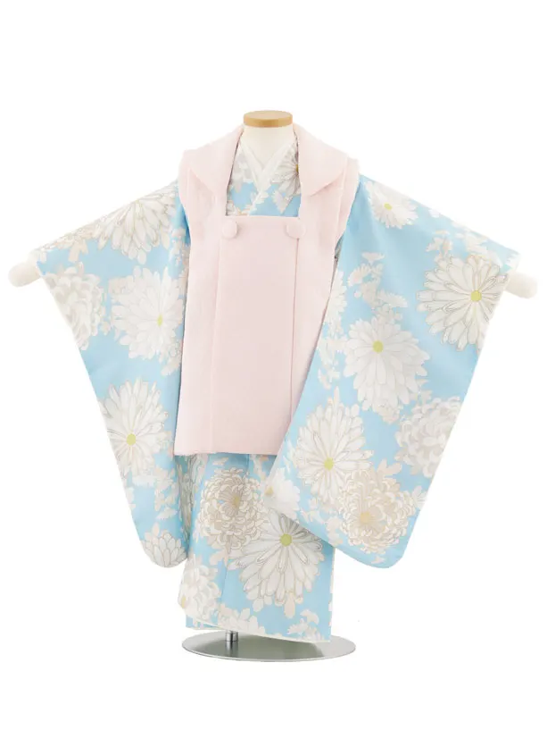 七五三レンタル(3歳女児被布)4928 ピンク×水色菊
