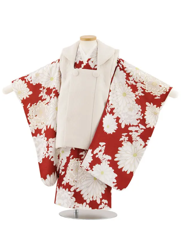 七五三レンタル(3歳女児被布)4929 ベージュ×ボルドー菊