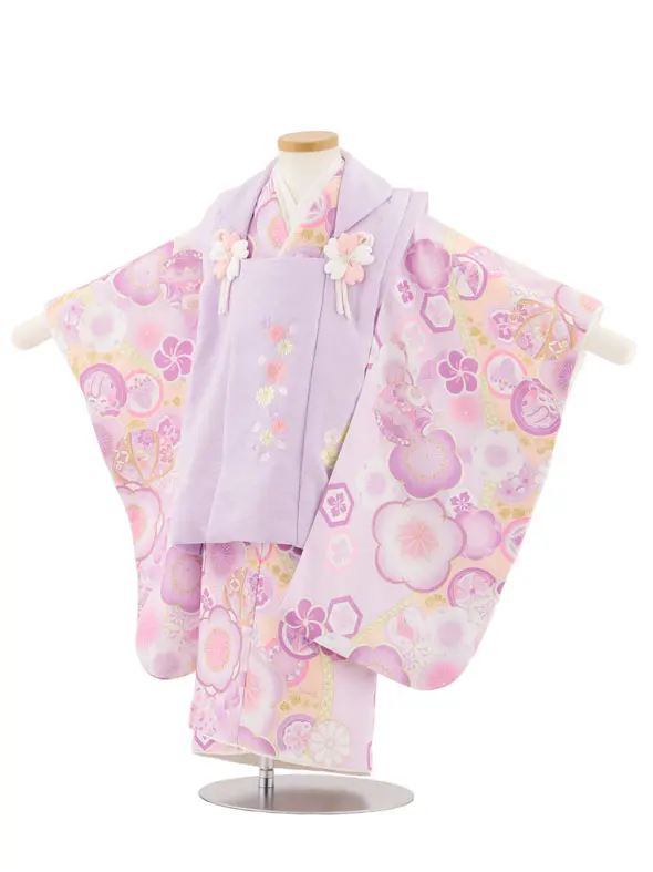 七五三レンタル(3歳女児被布)4934 式部浪漫 パープル刺繍桜×梅に丸紋