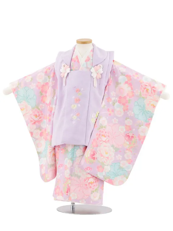 七五三レンタル(3歳女児被布)4937 式部浪漫 藤色刺繍花×桜に鞠