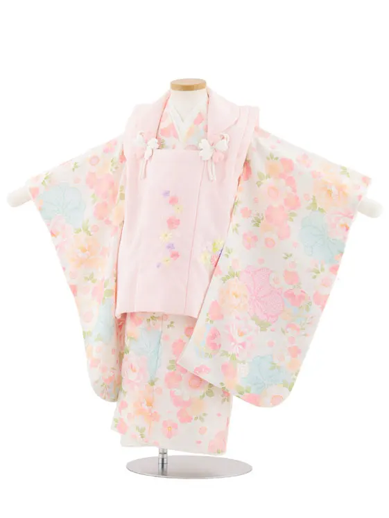 七五三(3歳女子被布) 3508 cotocomachi ﾋﾟﾝｸ×ｸﾘｰﾑ 花 | 着物