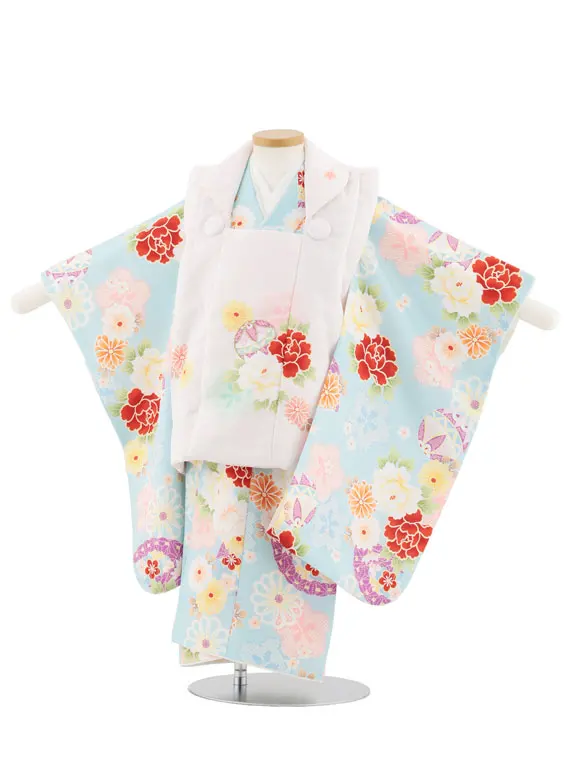 七五三レンタル(3歳女児被布)4941 薄ピンク×水色 鞠と古典花