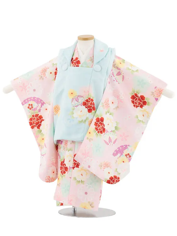 七五三レンタル(3歳女児被布)4944 水色×薄ピンク 鞠と古典花