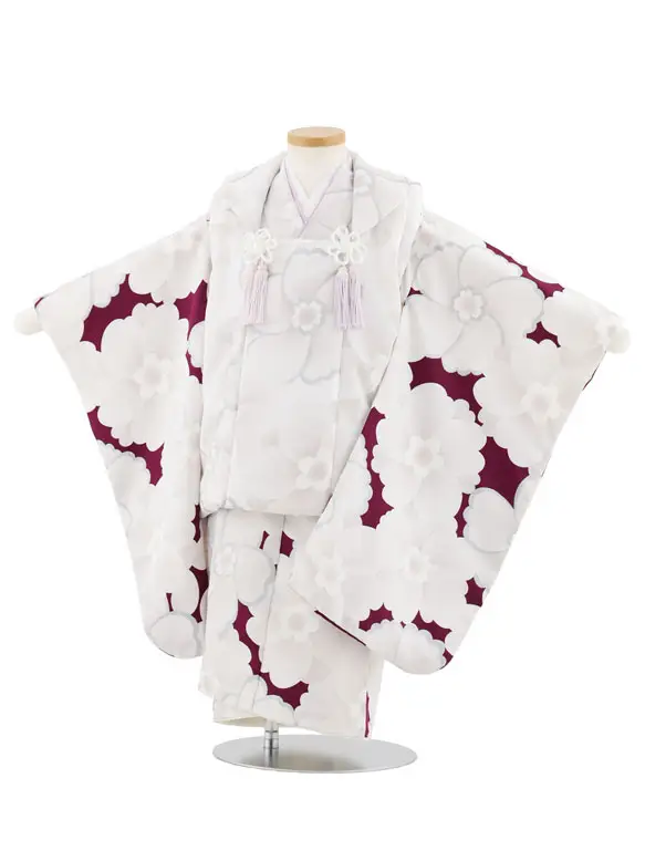 七五三レンタル(3歳女児被布)4951 白×紫 レトロフラワー