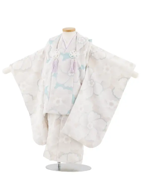 七五三レンタル(3歳女児被布)4953 水色×ベージュ レトロフラワー