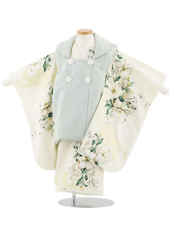 七五三(3歳女児被布)4961 Sugar Kei 水色×黄ゴールドリリー花