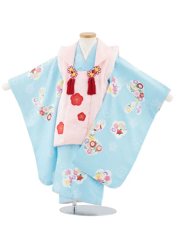 七五三レンタル(3歳女児被布)4968 ピンク梅×水色梅花