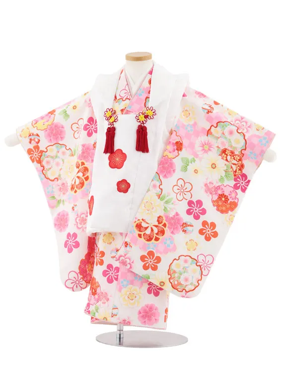 七五三レンタル(3歳女児被布)4974 白地梅×雪輪にねじり梅
