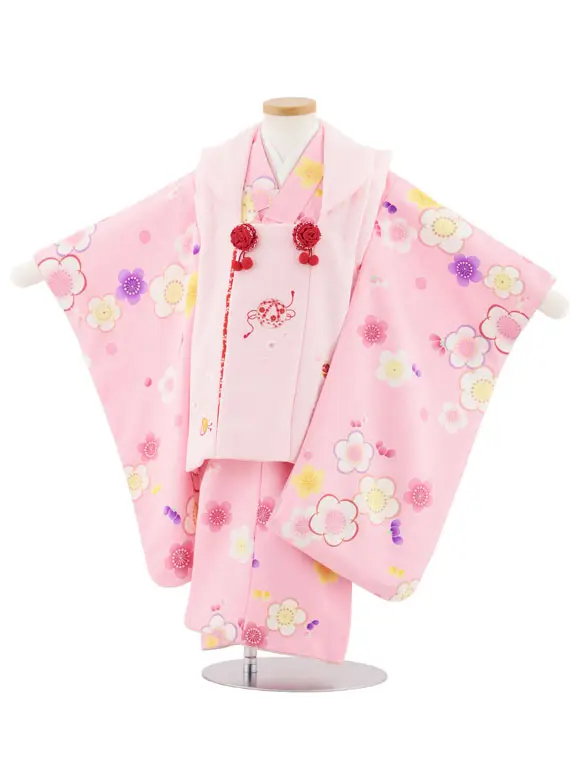七五三レンタル(3歳女児被布)4975 ピンク刺繍鞠×ピンク地梅