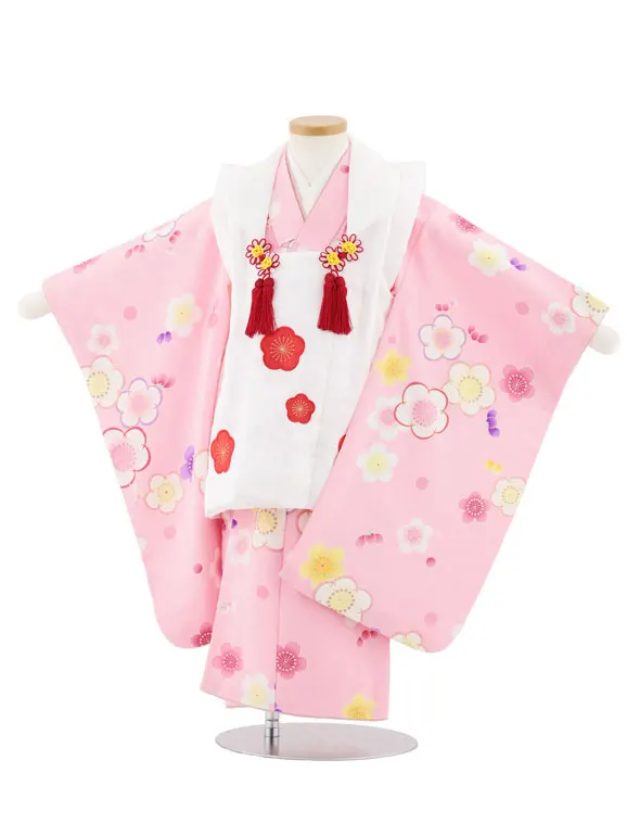 七五三レンタル(3歳女児被布)4977 白地梅×ピンク地梅