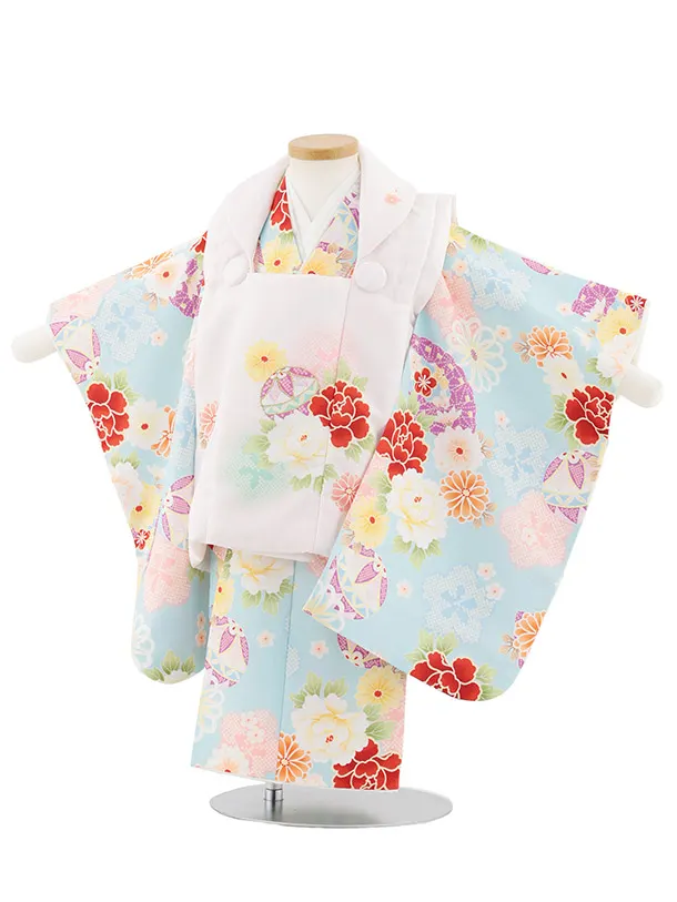 七五三レンタル(2歳女被布)4987 薄ピンク×水色 鞠と古典花