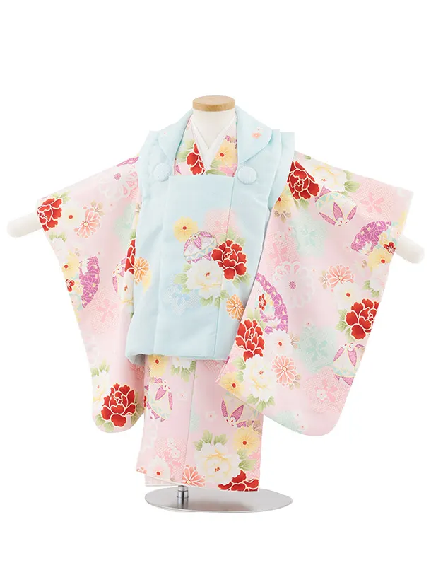 七五三レンタル(2歳女被布)4992 水色×薄ピンク 鞠と古典花
