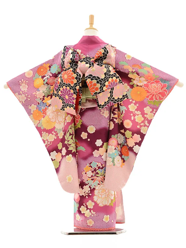 七五三レンタル(7歳女の子結び帯)7201 乙葉 紫 疋田雲取 | 着物