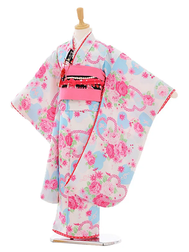 七五三レンタル(7歳女の子結び帯)7637 水色 蝶々 | 着物レンタル