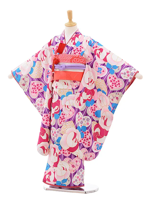 七五三(7歳結び帯)Y640 淡パープルぼかし 鞠 桜 | 着物レンタル