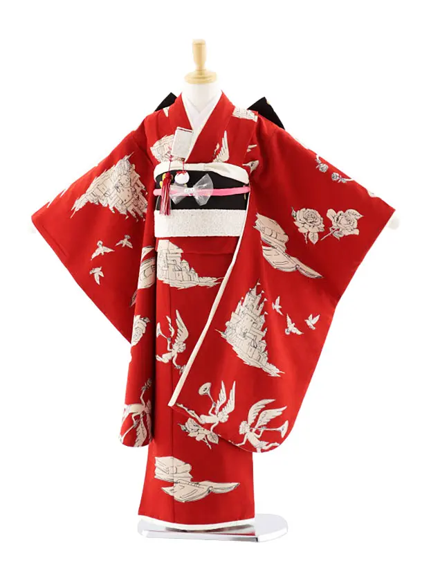 七五三レンタル(7歳女の子結び帯)7408 ﾓﾀﾞﾝｱﾝﾃﾅ 薬玉 赤 | 着物