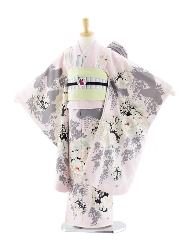 七五三(7歳結び帯)Y284 薄グレーピンク 熨斗に花 | 着物レンタル