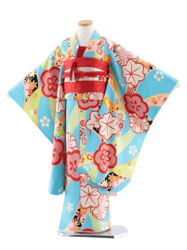 505ag61□七五三 七歳 女児 着物&袋帯 部分絞り ねじり梅□美品 505ag61□七五三 七歳 女児 着物&袋帯 部分絞り ねじり梅□美品