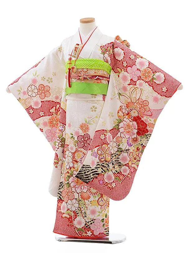 七五三　7歳振袖　068緑の疋田絞り 七五三 7歳振袖 068緑の疋田絞り