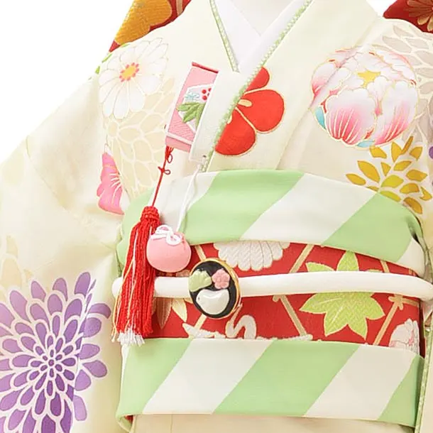 七五三レンタル(7歳女の子結び帯)7845 九重 クリーム地 絵羽菱餅