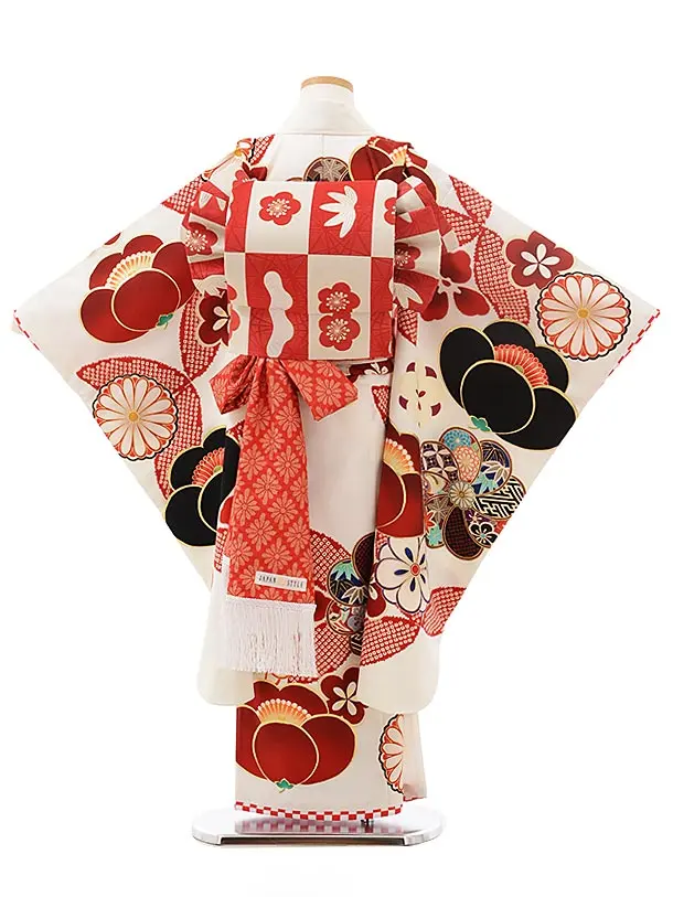 七五三(7歳)7863 JAPAN STYLE 白地 絵羽 万寿梅に七宝 | 着物